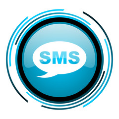 sms blue circle glossy icon