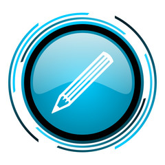 pencil blue circle glossy icon