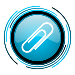 paper clip blue circle glossy icon