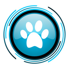 animal footprint blue circle glossy icon