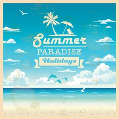 Fototapeta na wymiar Summer beach vector background in retro style
