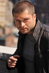 Male actor headshot showing action movie charackter