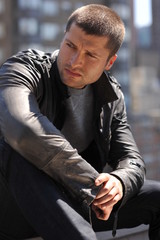 Male actor headshot showing action movie charackter