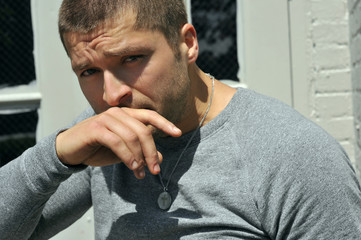 Male actor headshot showing action movie charackter