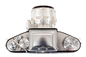 retro old vintage analog photo camera on white