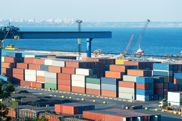 Containers in port at day