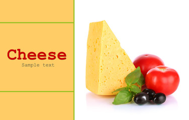 Cheese, basil and vegetables isolated on white