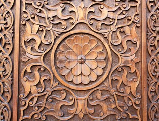 Detail of old engraved wooden