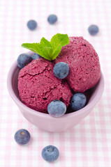 refreshing blueberry sorbet and fresh blueberries - obrazy, fototapety, plakaty