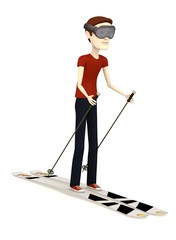 3d render of cartoon character on ski