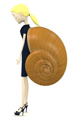 3d render of cartoon character with snail home