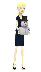3d render of cartoon character with snowman