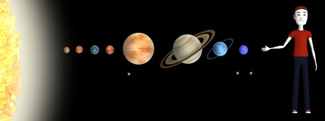 3d render of cartoon character with solar system © bescec