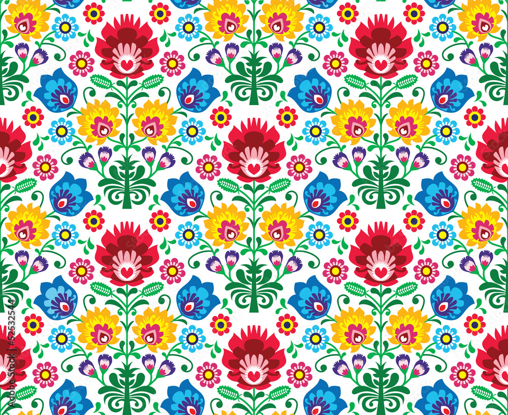 Fototapete Seamless floral polish pattern - ethnic background