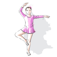 Ballerina little girl in a pink dress and pointe