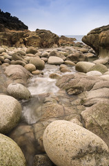 Beautiful landscpae of Porth Nanven beach Cornwall England