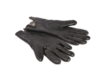 Two black leather gloves