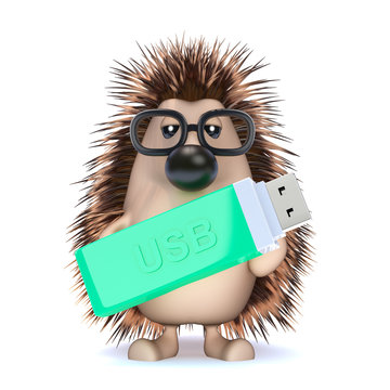 Cute hedgehog backs up all his data to USB
