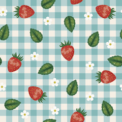 Seamless checked background with strawberries