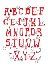Alphabet and food objects