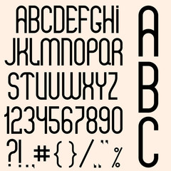 Slim black font, numbers and punctuation marks