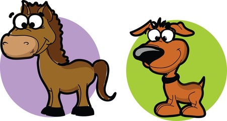 Tekenfilm dieren - paarden en honden, vector
