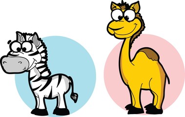 Мультфильм животных - верблюдов и зебр, векторные