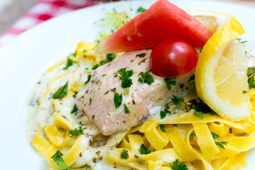 tasty pasta with salmon