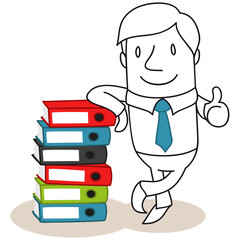 Geschäftsmann, Daumen hoch, Ordner, Unterlagen