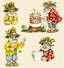 Little funny forest old man characters collection