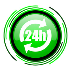 24h green circle glossy icon