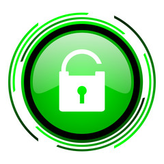 padlock green circle glossy icon
