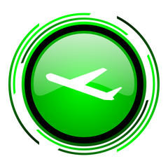 plane green circle glossy icon