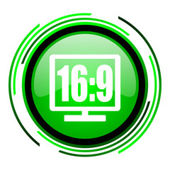 16 9 display green circle glossy icon