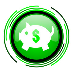 piggy bank green circle glossy icon
