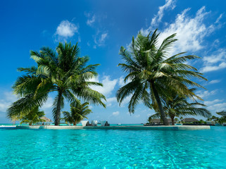 Fototapeta na wymiar Tropikalna plaża i basen