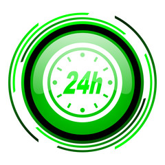 24h green circle glossy icon