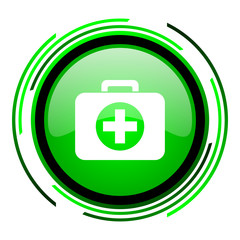 first aid kit green circle glossy icon