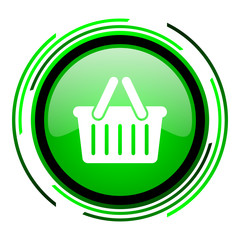 shopping cart green circle glossy icon