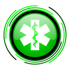 caduceus green circle glossy icon