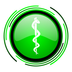 caduceus green circle glossy icon