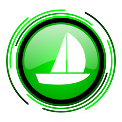 yacht green circle glossy icon