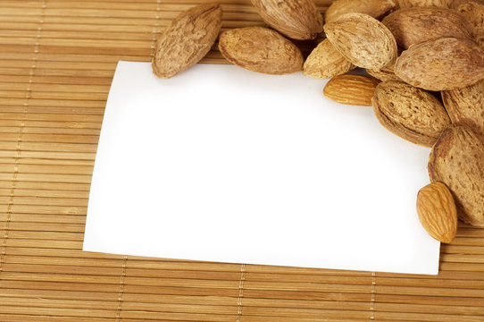 Tasty nuts with white blank paper