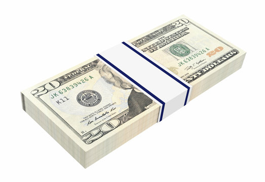Dollars money isolated on white. 3D photo rendering.