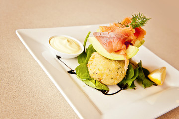 smoked salmon on potato croquette