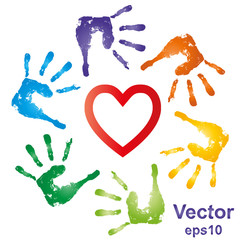 Vector conceptual hand prints and heart