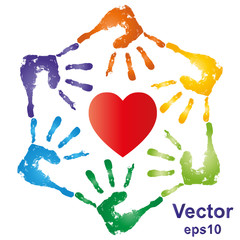 Vector conceptual hand prints and heart