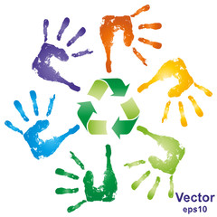 Vector conceptual recycle hand prints