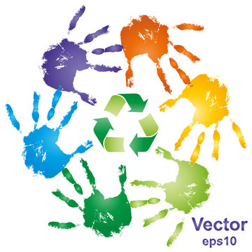 Vector conceptual recycle hand prints