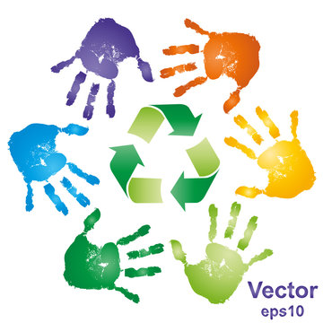 Vector conceptual recycle hand prints